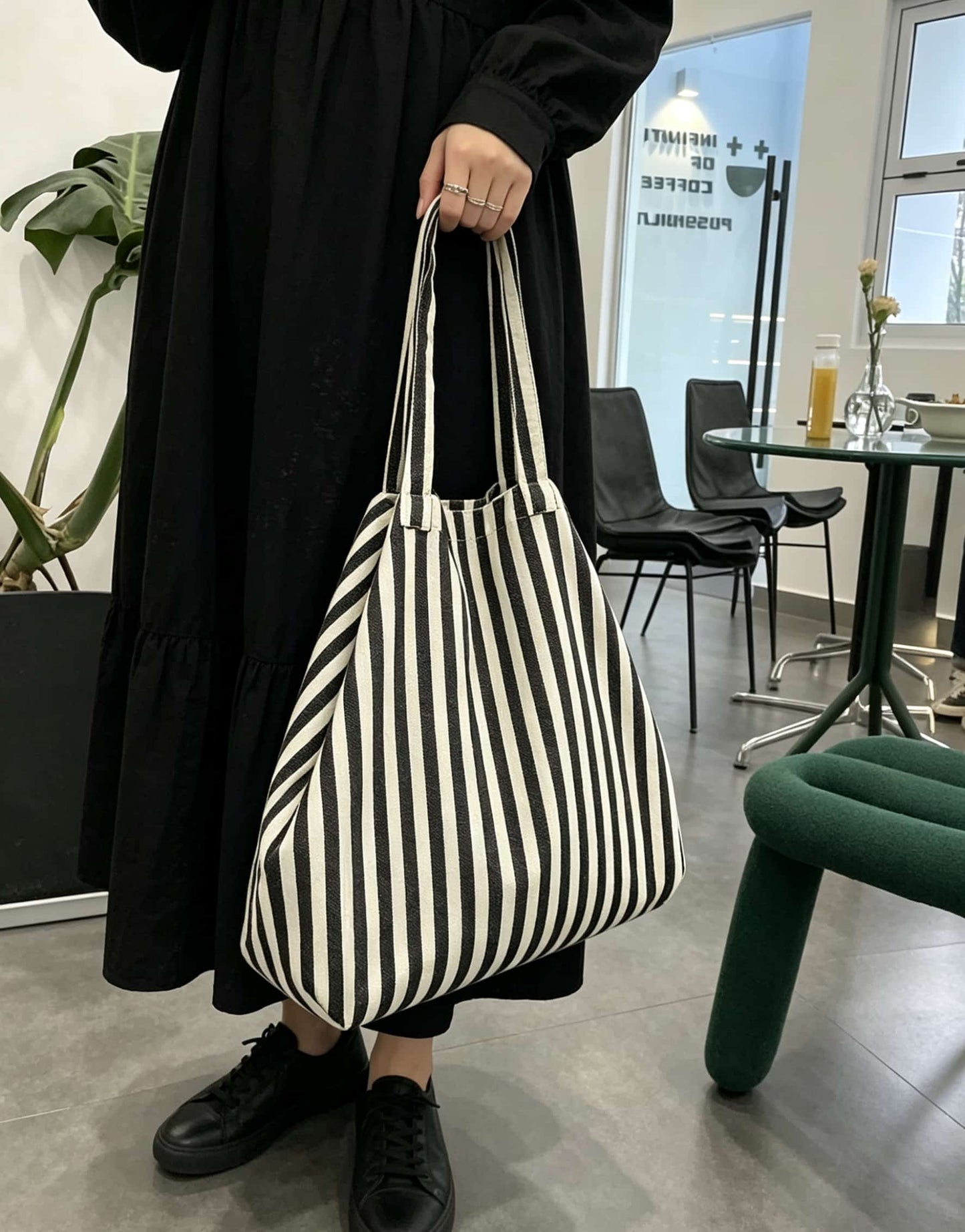 Black White Stripe Custom Canvas Tote Bag | Black White Stripe | MOQ 30pcs | Wholesale OEM ODM