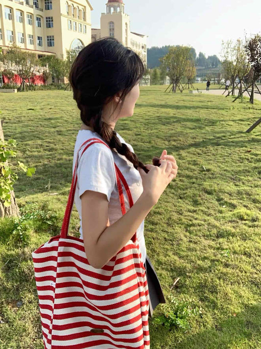 Red White Stripe Custom Canvas Tote Bag | Red White Stripe | MOQ 30pcs | Wholesale OEM ODM