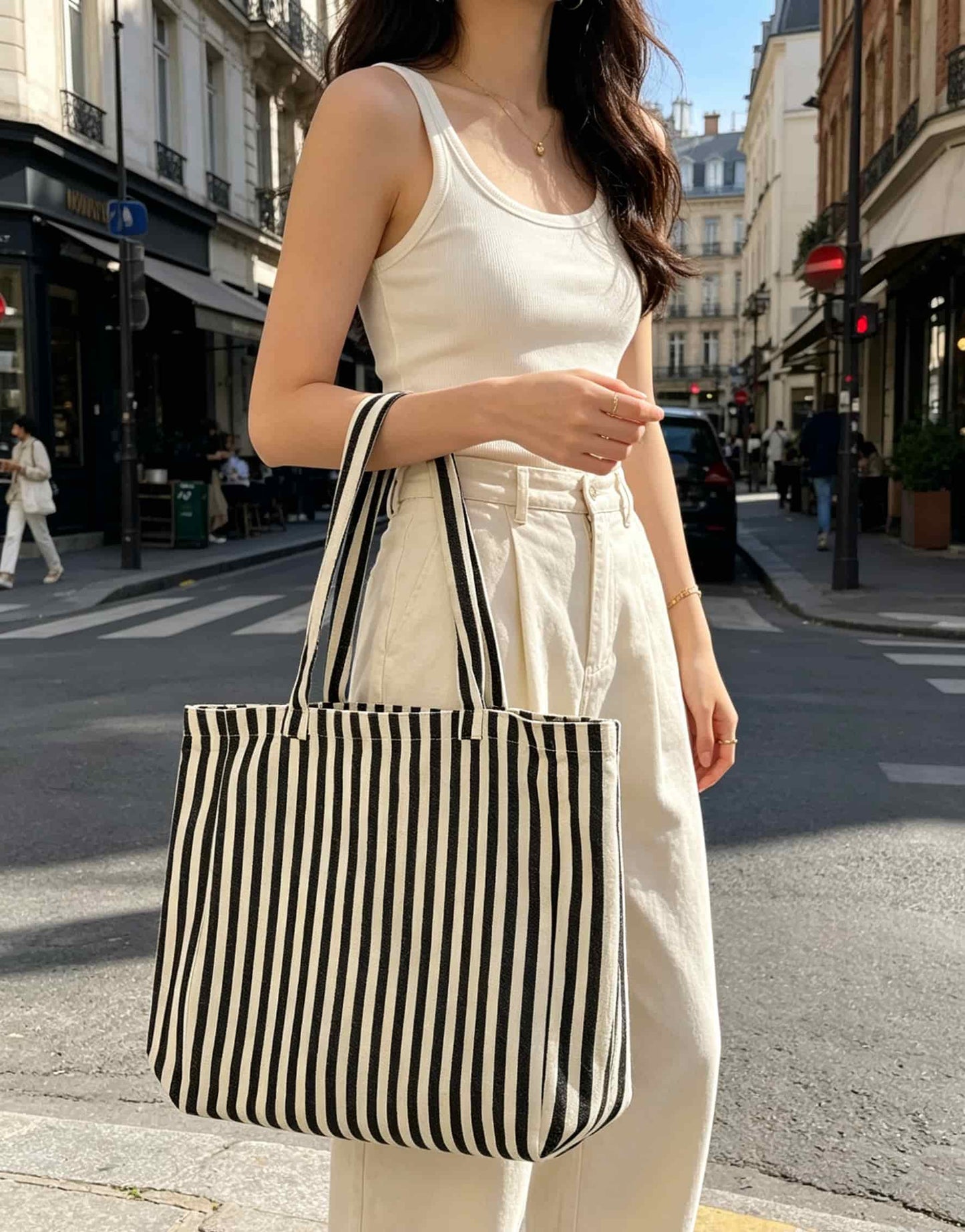 Black White Stripe Custom Canvas Tote Bag | Black White Stripe | MOQ 30pcs | Wholesale OEM ODM