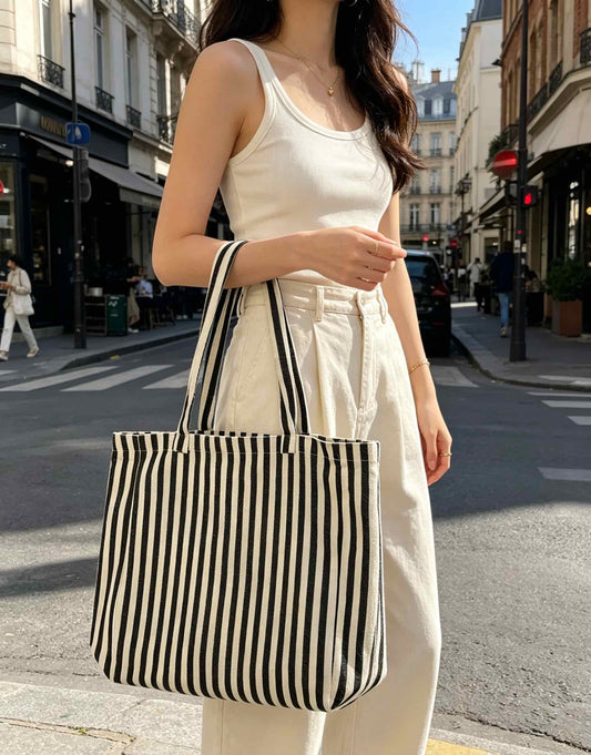 Black White Stripe Custom Canvas Tote Bag | Black White Stripe | MOQ 30pcs | Wholesale OEM ODM