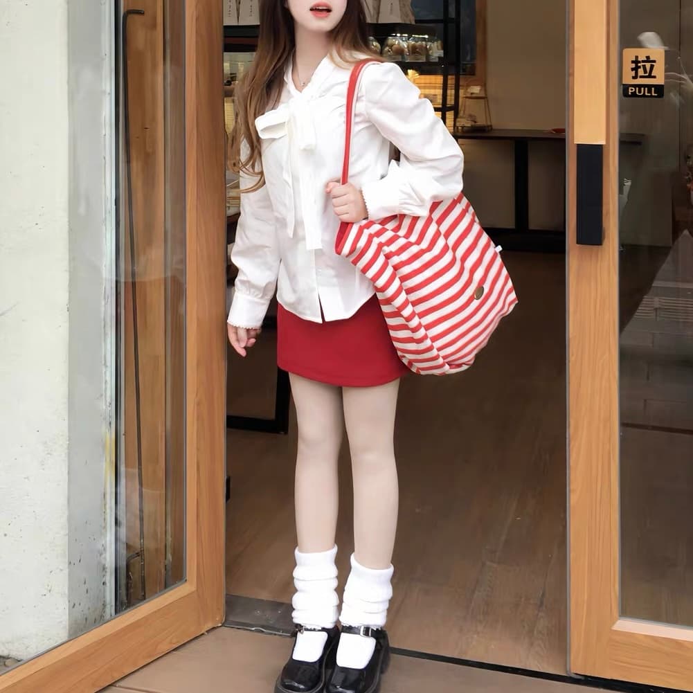 Red White Stripe Custom Canvas Tote Bag | Red White Stripe | MOQ 30pcs | Wholesale OEM ODM